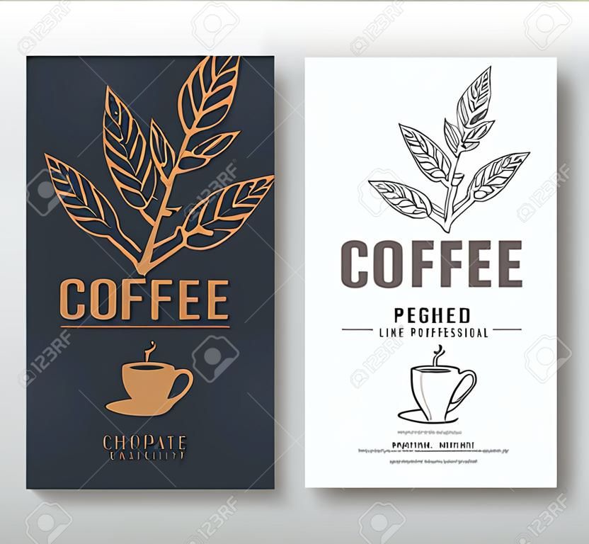 Дизайн упаковки для кофе. Вектор шаблон. Стиль линии векторные иллюстрации. Кофе филиал.