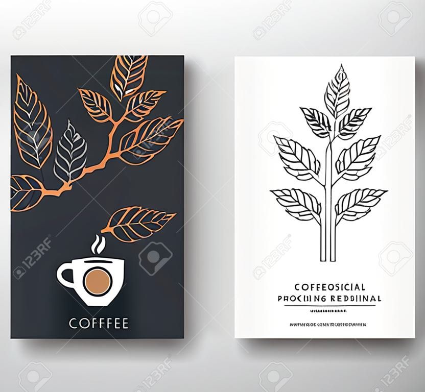 Design de embalagem para um café. Modelo de vetor. Ilustração vetorial estilo linha. Ramo de café.