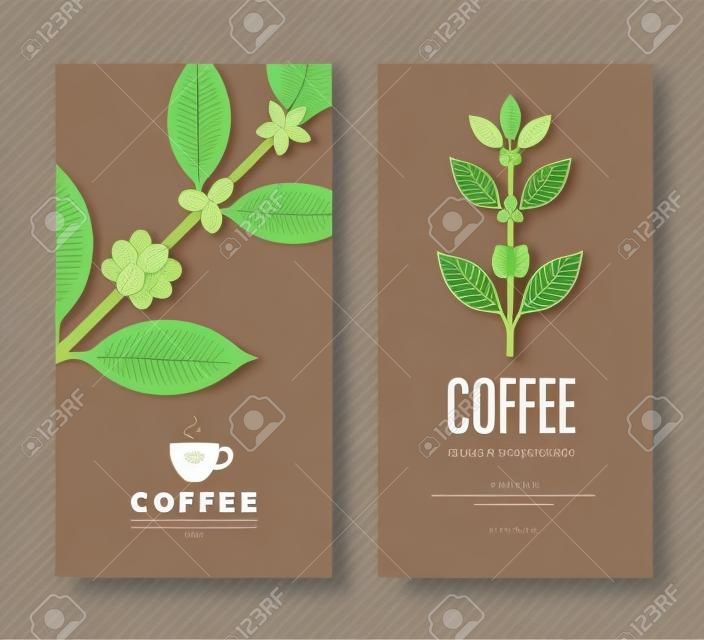 Дизайн упаковки для кофе. Вектор шаблон пакета. Кофе филиал векторные иллюстрации. Кофе растение с кофе ягоды.