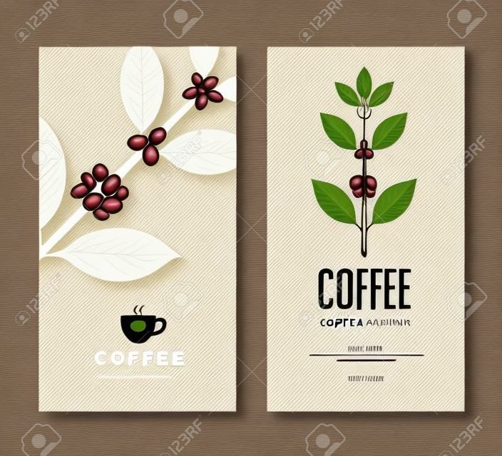 Packaging Design per un caffè. Vector modello di pacchetto. illustrazione vettoriale filiale del caffè. pianta del caffè con bacche di caffè.