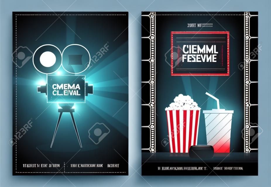 Festiwal kina i szablon plakatu filmu nocnego. Ilustracji wektorowych
