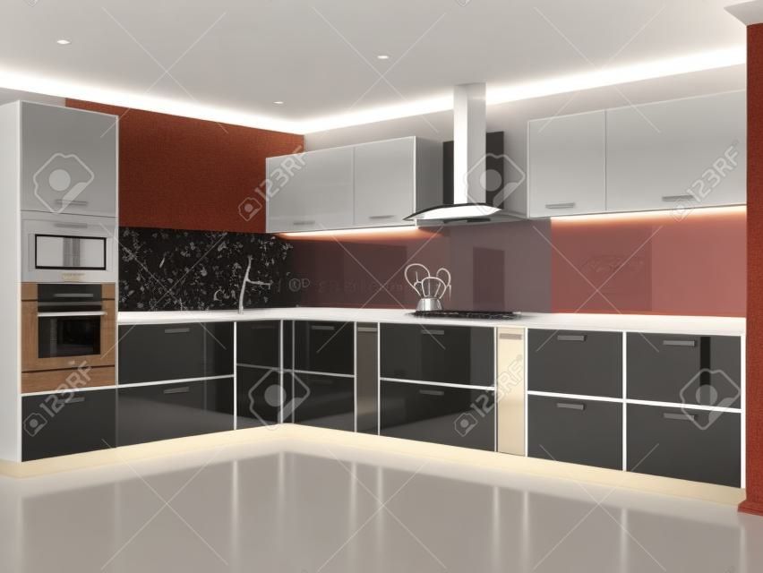 3d render of luxury colorful kitchen