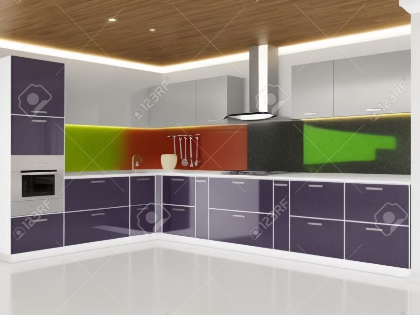 3D rendering di cucina di lusso colorata
