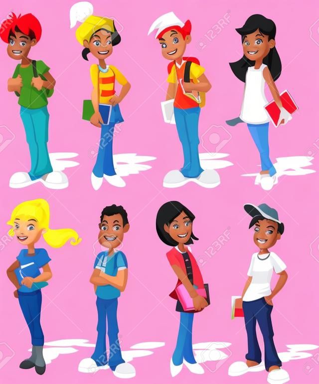 Grupo de estudiantes adolescentes de dibujos animados