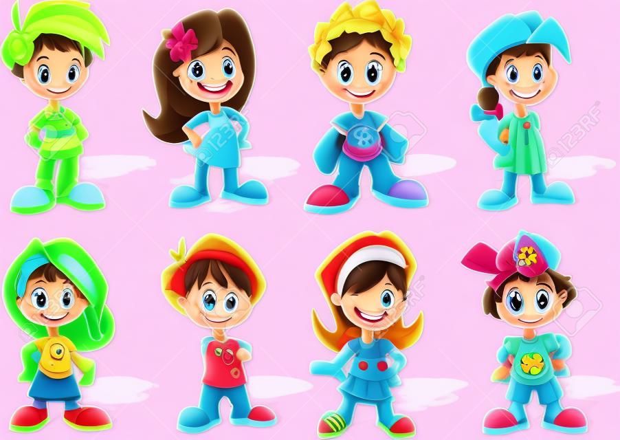 Set of 8 cute happy cartoon kids 