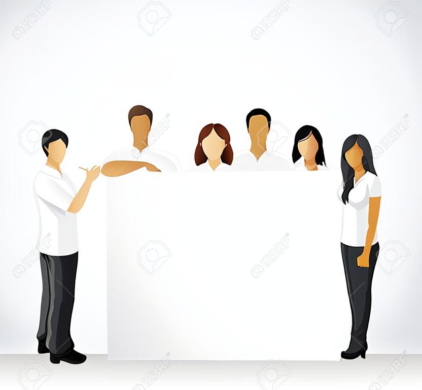 Groep van mensen die witte kleren dragen met witte plank