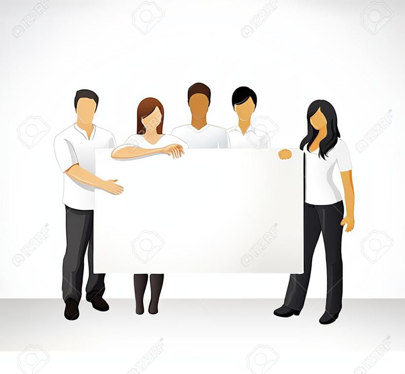 Group of people wearing white clothes holding white board