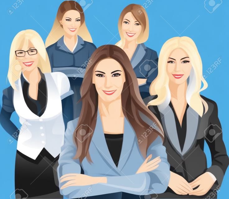 Grupo de cinco mujeres de negocios hermosas