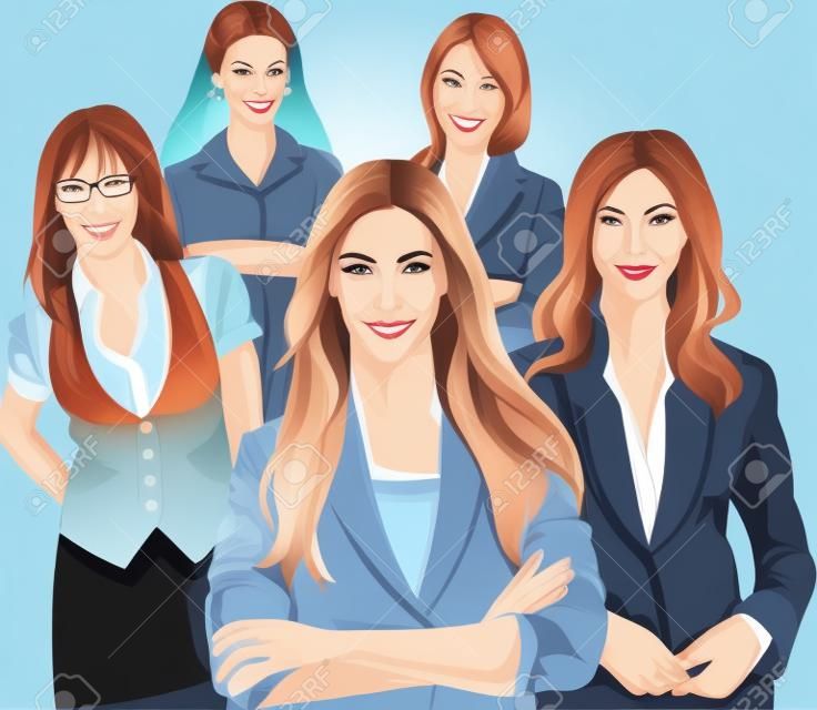 Group of five beautiful business women 