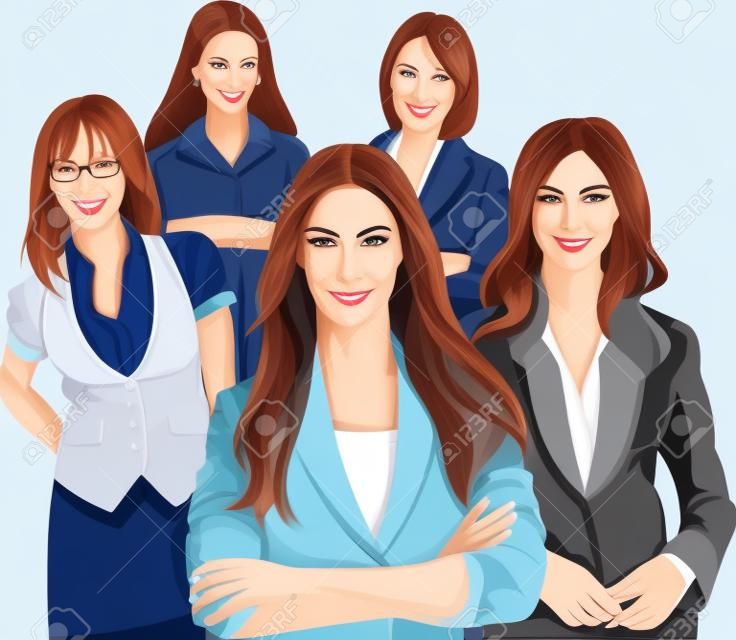 Group of five beautiful business women 
