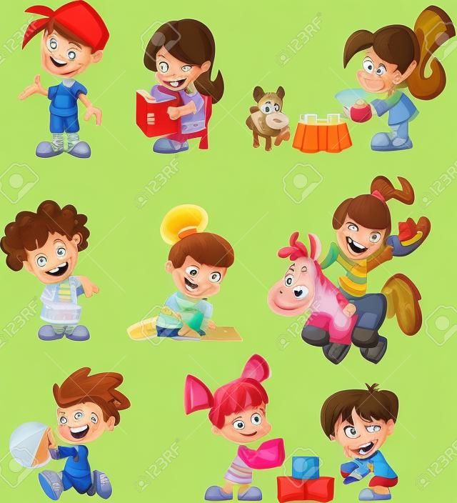 Grupa szczęśliwych dzieci bawiące cartoon