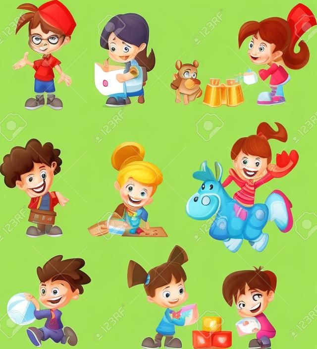 Grupa szczęśliwych dzieci bawiące cartoon