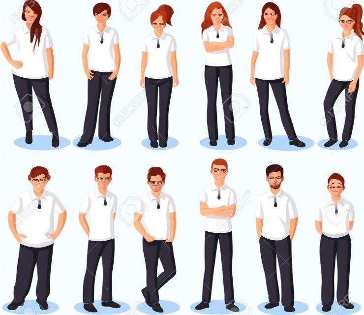 Бизнес мультфильм молодые люди одеты в белые рубашки поло