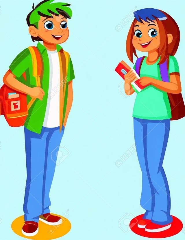 Cute cartoon children with books. Teenager students.