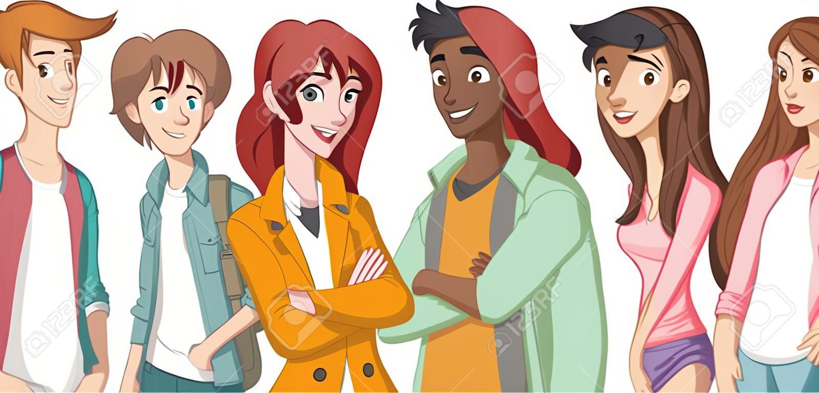 Group of cartoon young people. Teenagers