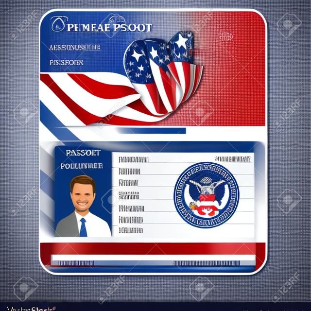 Teamplate di passaporto americano con vettore oggetti isolati