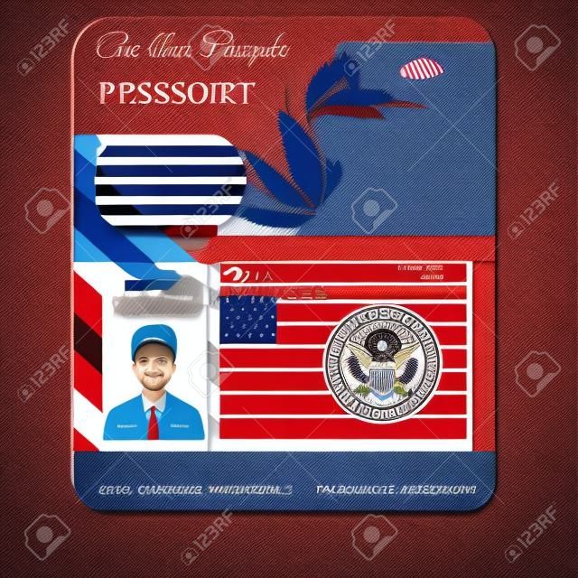 American Passport teamplate z izolowanymi obiektami wektorowymi