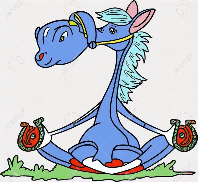 Cartone animato cavallo seduto nella posizione del loto che fa yoga illustrazione vettoriale