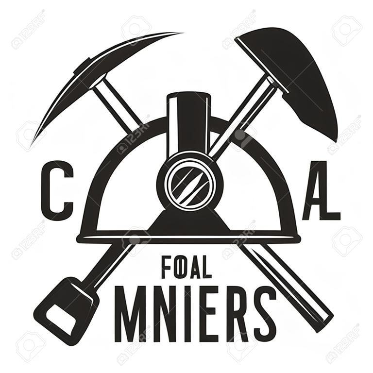 Logotipo de minería de carbón, emblema, etiqueta, insignia. Estilo monocromo vintage. Ilustración vectorial
