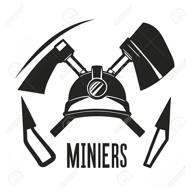 煤矿开采的标志，标志，标签，徽章。老式的单色风格。传染媒介例证