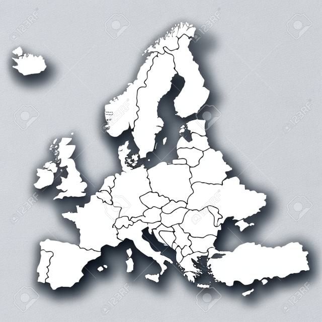 Europe blank map with countries. Europe white map isolated on gray background. Vector illustration