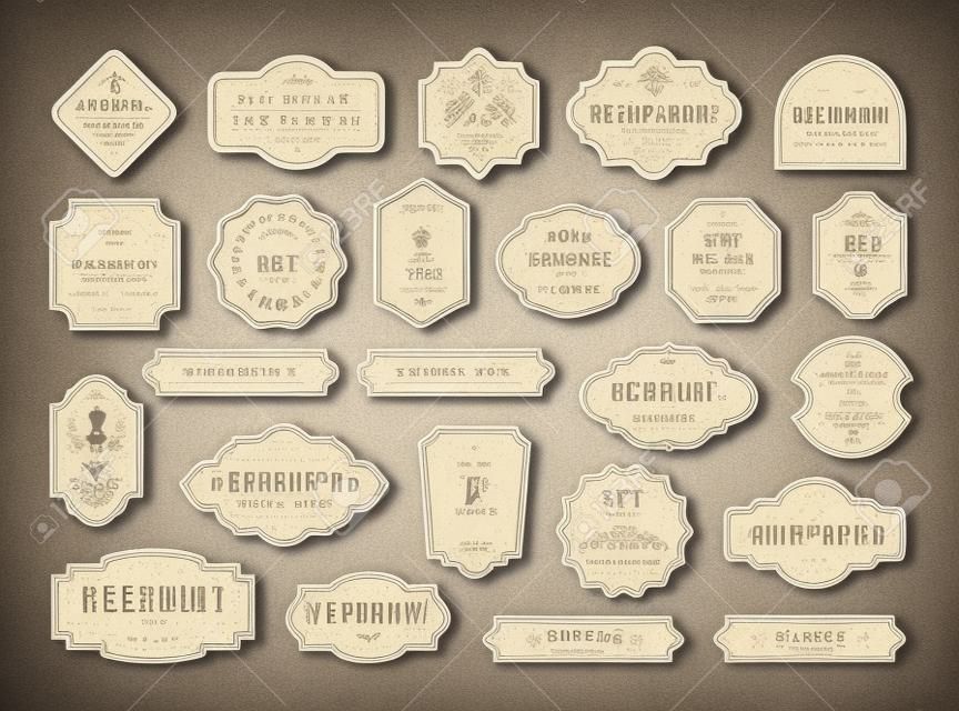 Set of Vintage blank labels and frames. Old design decorative banners. Retro tags templates for packaging, logos and badges. Vector illustration