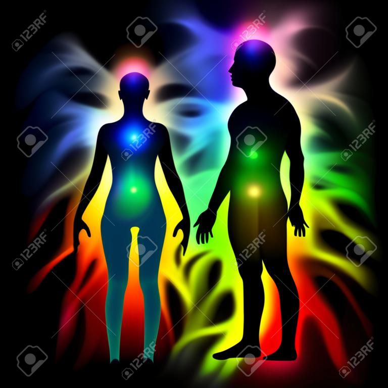 Aura, heilende Energie, außersinnliche Wahrnehmung - Mann und Frau Silhouette