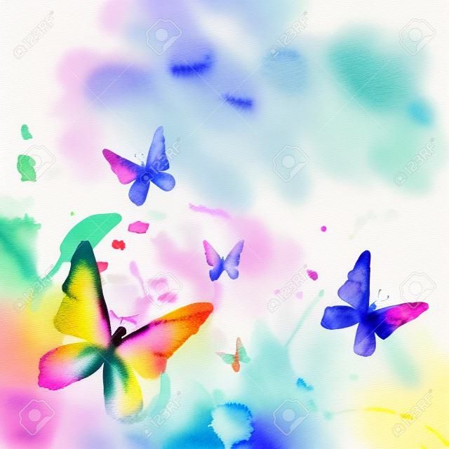抽象水彩背景與​​蝴蝶
