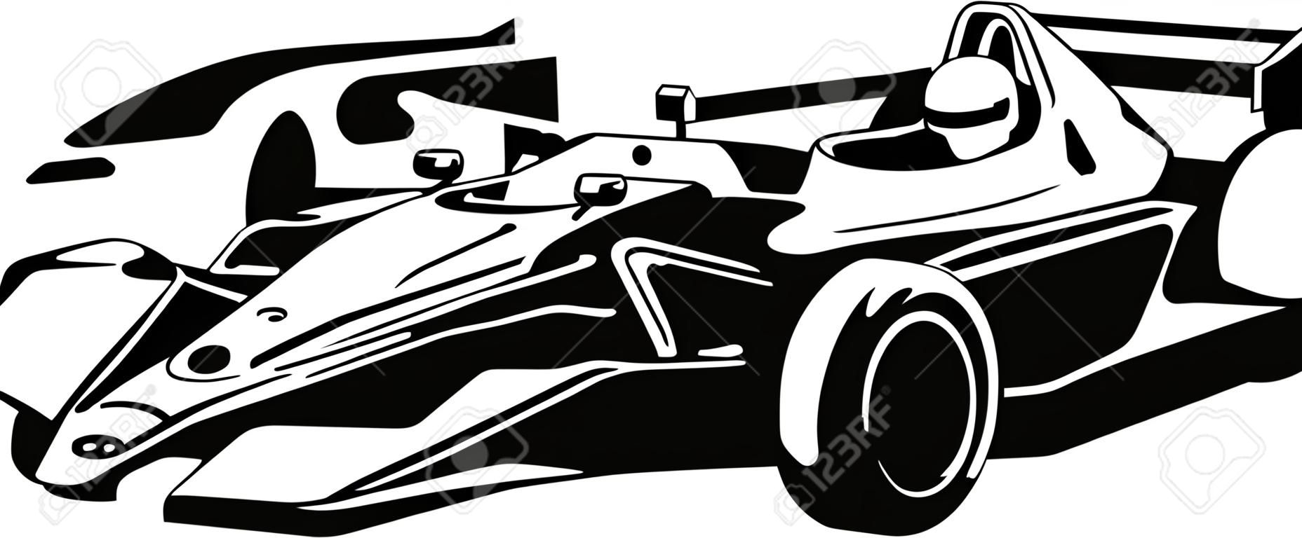 Racing Car - Black Outline Illustration, Vector