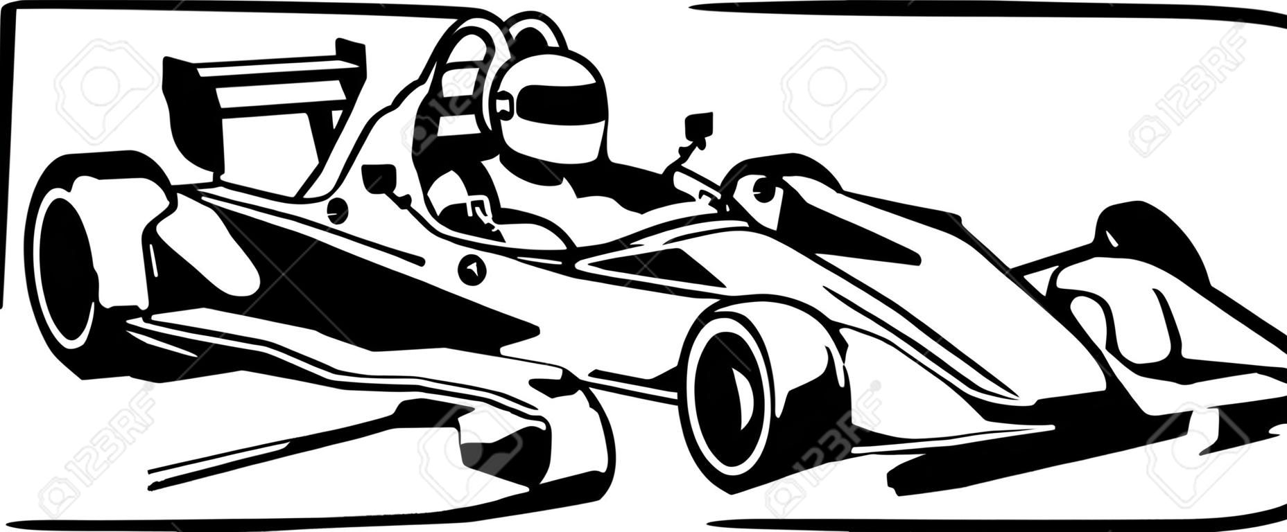 Racing Car - schwarzer Umriss Illustration, Vektor