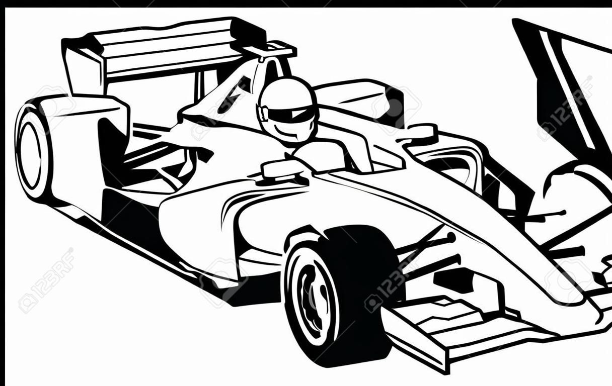 Fórmula 1 - Ilustração de carro de motorista e corrida, vetor