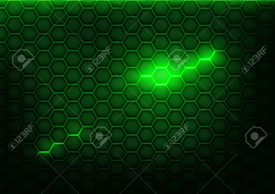 Black Hexagonal Pattern on Green Magma Background - Abstract Illustration with Glowing Neon Lava, Vector