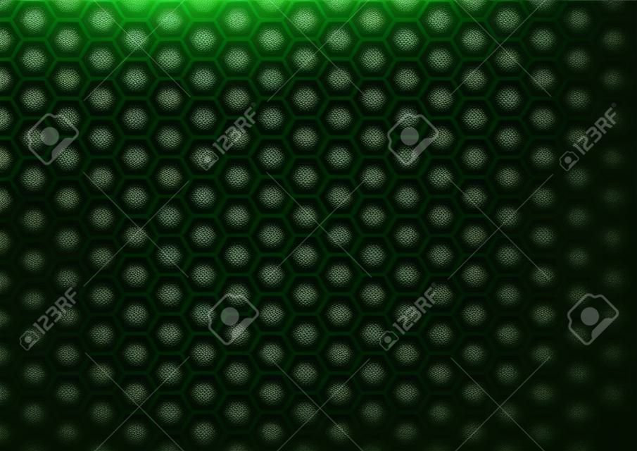Patrón hexagonal negro sobre fondo de magma verde - Ilustración abstracta con lava de neón brillante, vector