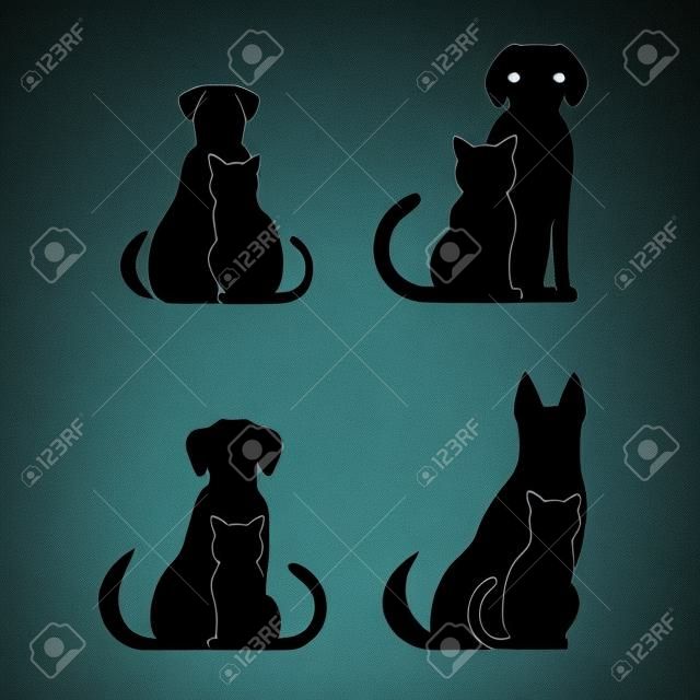 犬、猫、ペットのシルエット