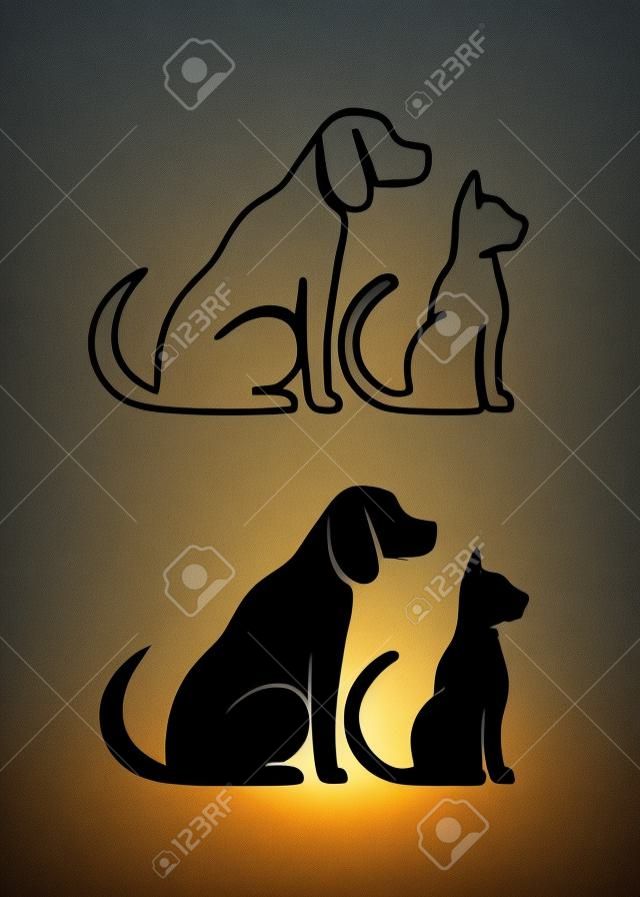 Silhouettes of pets, cat and dog