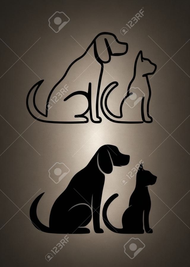Silhouettes d'animaux de compagnie, chiens et chats