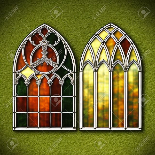ゴシック様式の窓.ビンテージ フレーム。教会のステンド グラスの窓
