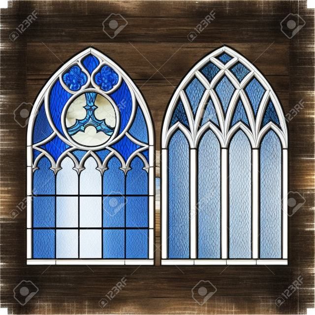 Gotik pencereler. Vintage çerçeveler. Kilise vitraylar