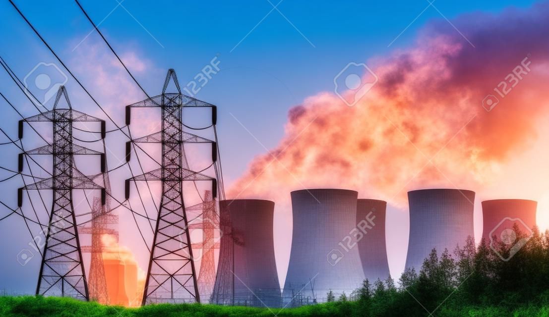 Industrial background nuclear power plant.