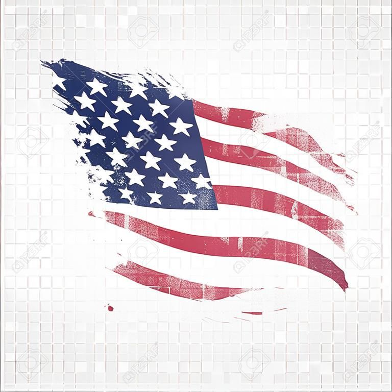 American flag in grunge style on transparent background.