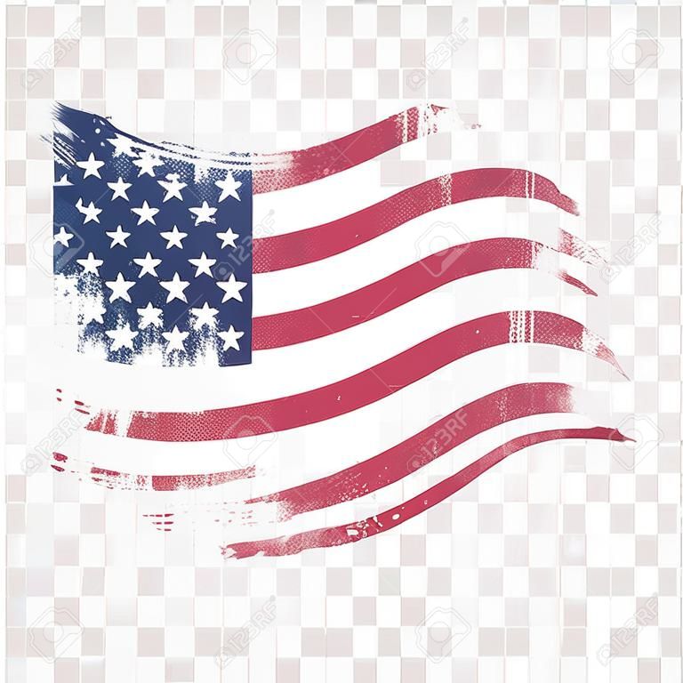 American flag in grunge style on transparent background.