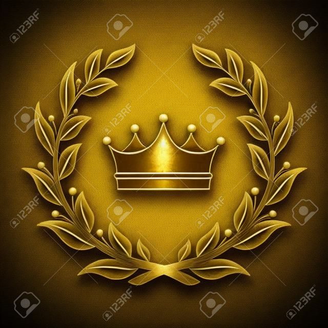 Corona símbolo heráldico en hojas de laurel.