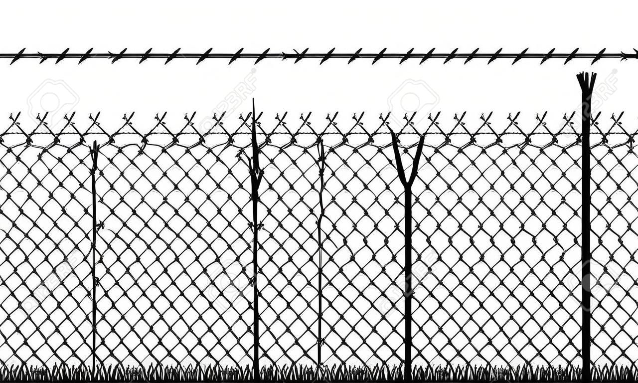 Barbed wire prison fence vector illustration