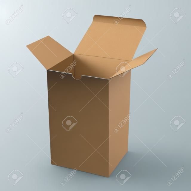 Blank open vertical paper or cardboard box template standing on white background Packaging collection. illustration.