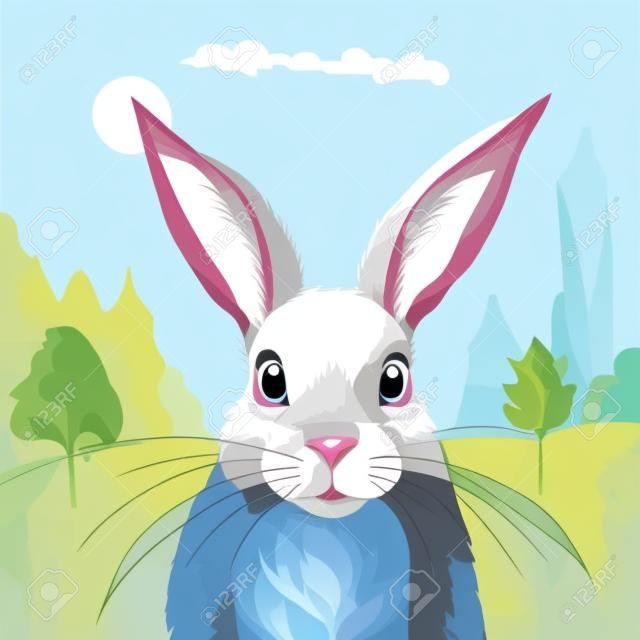 Easter bunny vector illustration. Easter bunny on a background of nature.