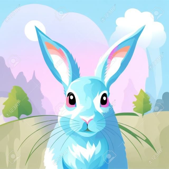 Easter bunny vector illustration. Easter bunny on a background of nature.