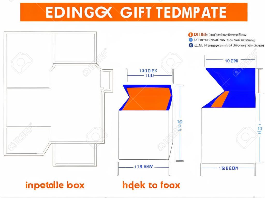 Modello dieline della scatola regalo della scatola di immagazzinaggio della scatola dell'estremità tuck dei fiumi con file vettoriale completamente modificabile della scatola 3d