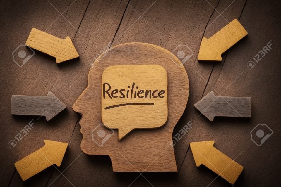 Resilience word on the wooden shape of head.