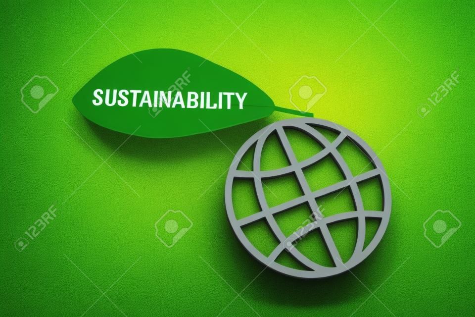 Globe and green leaf with word sustainability.