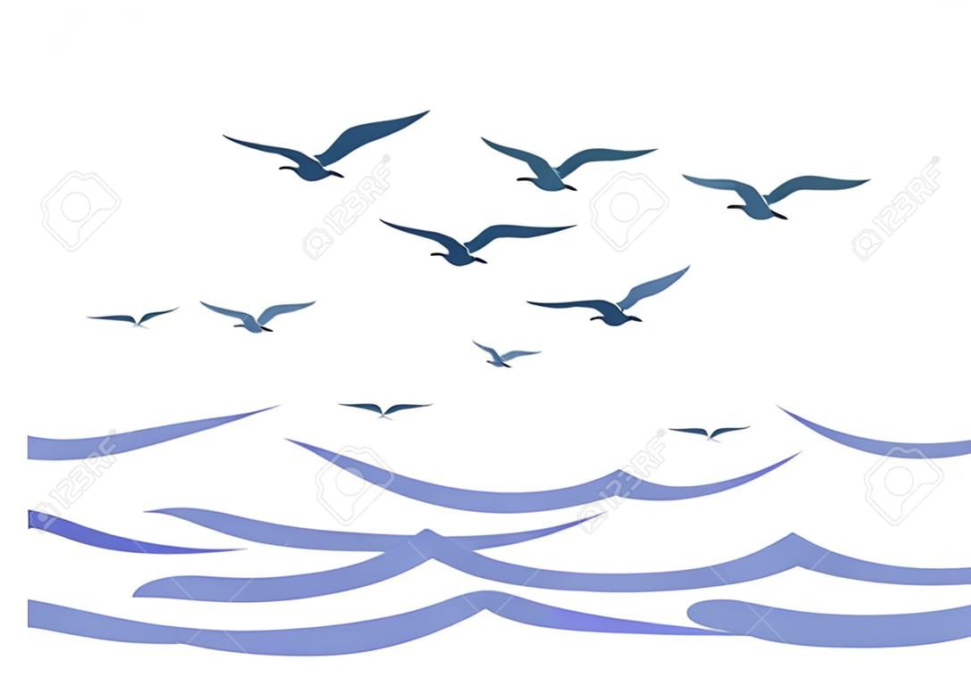 飛行的鳥在海洋。